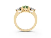 Fancy Green Marquise Cut Diamond Three-Stone Ring Set in Yellow gold with Prong Setting and Classic Band