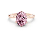 Fancy Pink Oval Cut Diamond Solitaire Engagement Ring Set in Rose gold with Slim Tapered Solitaire Band