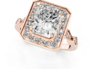Radiant Cut Vintage Halo Engagement Ring Setting | Bezel Station Shoulders | Rose Gold
