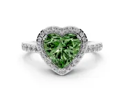 Fancy Green Heart Cut Diamond Halo Engagement Ring Set in Silver with Milgrain Detail and Pavé Band
