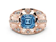 Asscher Cut Art Deco Engagement Ring Setting for a Fancy Blue Lab-Grown Diamond | Rose Gold