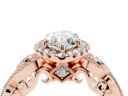 Marquise Cut Diamond Halo Ring Set in Rose gold with Milgrain Pavé Band and Prong Setting