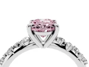 Fancy Pink Oval Cut Diamond Solitaire Vine Band Ring Set in Platinum with Round Accents and Prong Setting