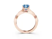 Fancy Blue Cushion Cut Diamond Solitaire Twisted Band Ring Set in Rose gold with Accent Stones and Prong Setting