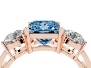 Princess Cut Three Stone Engagement Ring Setting for a Fancy Blue Lab-Grown Diamond | Wide Plain Band | Rose Gold