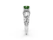 Fancy Green Cushion Cut Diamond Filigree Halo Engagement Ring Set in White gold with Prong Setting