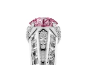 Fancy Pink Round Cut Diamond Vintage-Inspired Milgrain Ring Set in White gold with Accent Split Shank