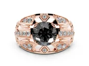 Round Art Deco Graduated Pavé Engagement Ring Setting for a Black Center | Split Shank | Rose Gold