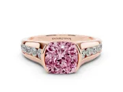 Cushion Cut Half Bezel Engagement Ring Setting for a Fancy Pink Lab-Grown Diamond | Rose Gold