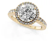 Round Halo Engagement Ring Setting | Half Pave Band | Yellow Gold