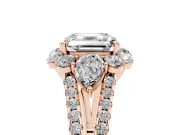 Asscher Cut Scalloped Halo Engagement Ring Setting | Pear Side Stones | Rose Gold