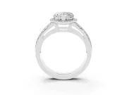 Heart Cut Diamond Halo Ring Set in White gold with Double Pavé Split Shank