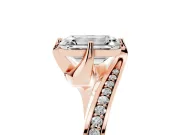 Emerald Cut Bypass Pavé Solitaire Engagement Ring Setting | Angled Head | Rose Gold