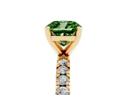 Fancy Green Cushion Cut Diamond Pavé Band Solitaire Set in Yellow gold with Prong Setting