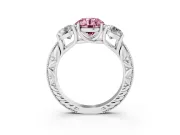 Round Vintage Three Stone Engagement Ring Setting for a Fancy Pink Lab-Grown Diamond | Sterling Silver