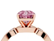 Fancy Pink Cushion Cut Diamond Solitaire Engagement Ring Set in Rose gold with Milgrain Bezel Accent Band