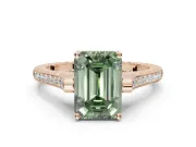 Emerald Cut Vintage Cathedral Engagement Ring Setting for a Fancy Green Lab-Grown Diamond | Carved Band | Rose Gold