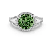 Round Halo Engagement Ring Setting for a Fancy Green Lab-Grown Diamond | Pave Split Shank | Platinum