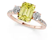 Emerald Cut Three Stone Engagement Ring Setting for a Fancy Yellow Lab-Grown Diamond | Pave Shoulders | Rose Gold