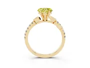 Fancy Yellow Heart Cut Diamond Solitaire Leaf-Inspired Ring Set in Yellow gold with Pavé Band and Prong Setting
