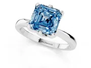 Fancy Blue Asscher Cut Diamond Solitaire Engagement Ring Set in White gold with Slim Tapered Solitaire Band