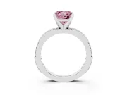 Fancy Pink Princess Cut Diamond Solitaire Ring Set in White gold with Slim Pavé Band and Prong Setting