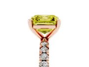Fancy Yellow Asscher Cut Diamond Pavé Band Solitaire Set in Rose gold with Prong Setting