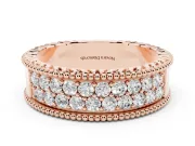 Round Lab-Grown Diamond Wide Double Row Pavé Wedding Band | Notched Side Walls | Rose Gold