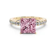 Princess Cut Pave Engagement Ring Setting for a Fancy Pink Lab-Grown Diamond | Shared Prong Band | Yellow Gold