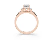 Emerald Cut Side Stone Pave Engagement Ring Setting | Paired Round Accents | Rose Gold