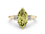 Marquise Three Stone Engagement Ring Setting for a Fancy Yellow Lab-Grown Diamond | Round Side Stones | Yellow Gold
