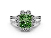 Radiant Cut Floral Halo Engagement Ring Setting for a Fancy Green Lab-Grown Diamond | Pavé Split Shank | Platinum