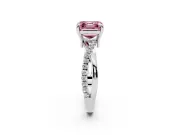Fancy Pink Asscher Cut Diamond Twist Band Solitaire Set in Platinum with Pavé Accents and Prong Setting