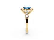 Fancy Blue Radiant Cut Diamond Floral Halo Ring Set in Yellow gold with Shared Prong Band