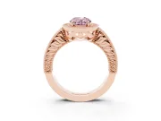 Fancy Pink Oval Cut Diamond Halo Ring Set in Rose gold with Round Accent Halo, Pavé Band and Prong Setting