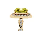 Asscher Cut Halo Engagement Ring Setting for a Fancy Yellow Lab-Grown Diamond | Bezel Station Shoulders | Yellow Gold