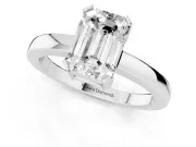 Emerald Cut Diamond Solitaire Ring Set in Platinum with Prong Head and Smooth Polished Band