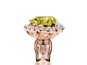 Fancy Yellow Heart Cut Diamond Halo Engagement Ring Set in Rose gold with Filigree Band and Prong-Set Center
