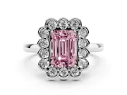 Emerald Cut Scalloped Cluster Halo Engagement Ring Setting for a Fancy Pink Lab-Grown Diamond | Plain Band | White Gold