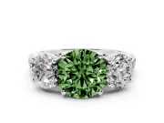 Round Three Stone Engagement Ring Setting for a Fancy Green Lab-Grown Diamond | Accented Shoulders | Platinum