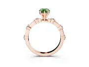 Fancy Green Pear Cut Diamond Solitaire Ring Set in Rose gold with Bezel Set Side Stones and Prong Setting