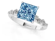 Fancy Blue Princess Cut Diamond Cluster Solitaire Ring Set in Silver with Prong Setting