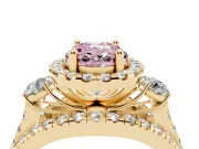 Oval Halo Split Shank Engagement Ring Setting for a Fancy Pink Lab-Grown Diamond | Round Side Stones | Yellow Gold