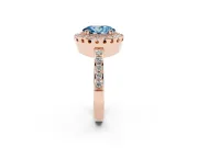 Oval Vintage Milgrain Halo Engagement Ring Setting for a Fancy Blue Lab-Grown Diamond | Pierced Gallery | Rose Gold