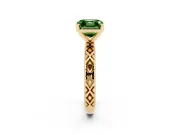 Fancy Green Asscher Cut Diamond Solitaire Ring Set in Yellow gold with Milgrain and Black Enamel X Pattern Band