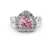 Fancy Pink Heart Cut Diamond Halo Ring Set in Silver with Scrollwork Band and Prong Setting