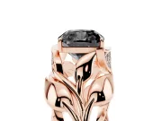 Cushion Cut Leaf Bypass Engagement Ring Setting for a Black Center | Pavé Leaf Accents | Rose Gold