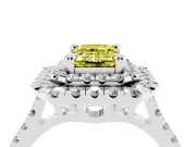 Emerald Cut Double Halo Engagement Ring Setting for a Fancy Yellow Lab-Grown Diamond | Pave Shoulders | Sterling Silver
