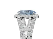 Oval Halo Pavé Engagement Ring Setting for a Fancy Blue Lab-Grown Diamond | Narrow Split Shank | Sterling Silver