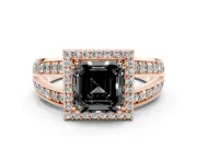 Asscher Cut Halo Engagement Ring Setting for a Black Center | Two-Row Pavé Split Shank | Rose Gold